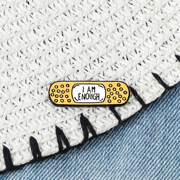 🎉 New I Am Enough Band-aid Mental Health Enamel Pin - Picture 2 of 7